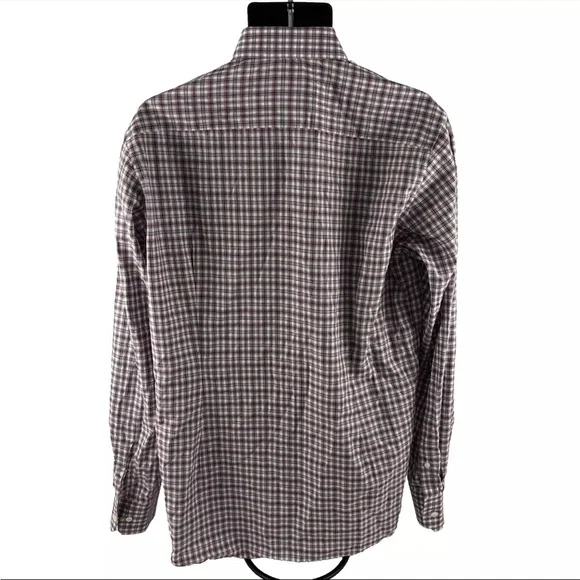 Mens Eton Contemporary Button Up Dress Shirt Sz 16-1/2 Large 42 Wine Blue Plaid - Picture 7 of 7